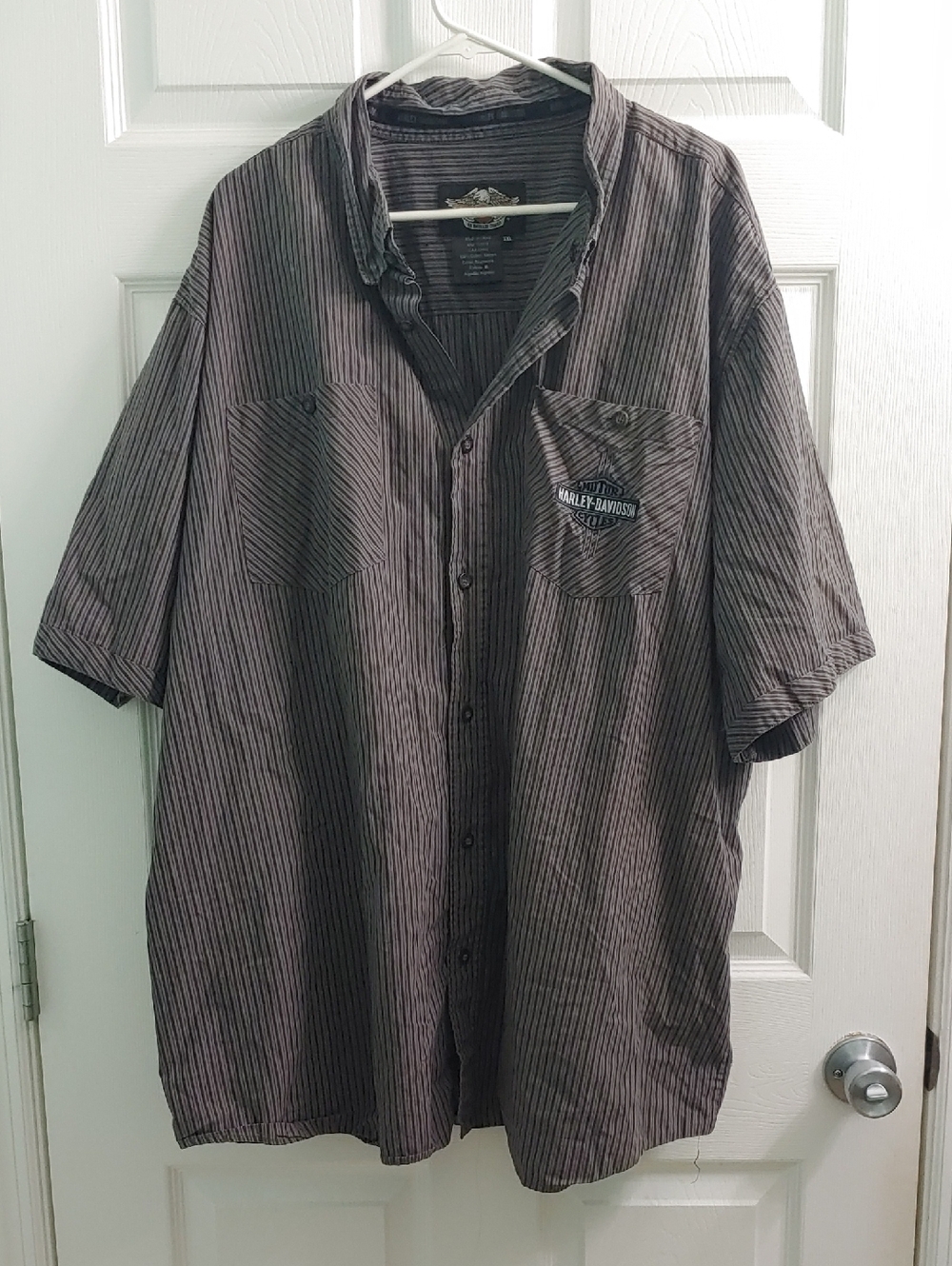 Vintage Harley Davidson Button Down Gray Pin Striped Shirt Men's Size 3XL